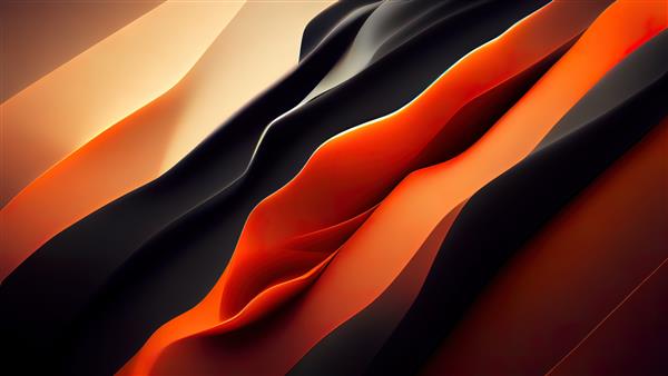 کاغذ دیواری انتزاعی مشکی و نارنجی سیال مدرن اشکال پارچه امواج رنگ طراحی دیجیتال نقاشی شده