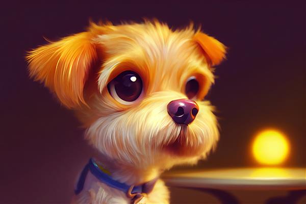 نقاشی زیبا و دوست داشتنی از یک سگ توله سگ با چشمان درشت تصویر کارتونی