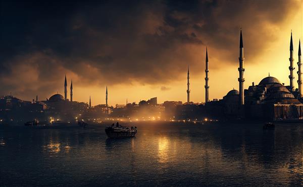 غروب خورشید بر فراز سیلوئت استانبول ترکیه