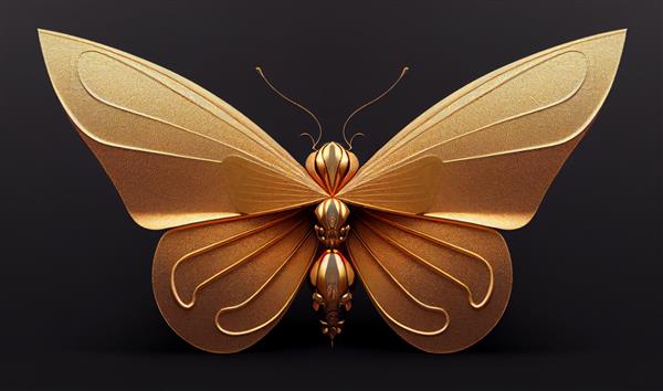 پروانه طلایی به سبک استیمپانک جدا شده در رنگ مشکی رندر سه بعدی