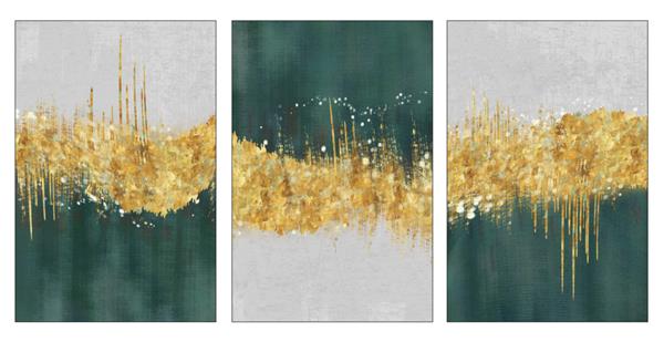 کاغذ دیواری سه بعدی هنر طراحی مینیمالیستی برای دکور دیوار ژئود رزینی کاربردی مانند نقاشی ژئود آبرنگ درخت طلایی سبز خاکستری روشن و پس زمینه فیروزه ای