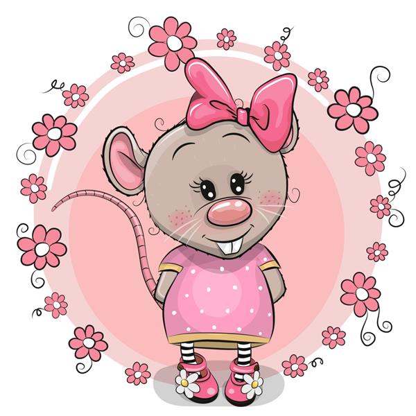 کارت تبریک موش کارتونی ناز با گل