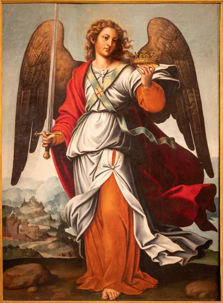 والنسیا اسپانیا - 14 فوریه 2022 نقاشی فرشته نگهبان در کلیسای جامع توسط Juan de Juanes از قرن 16