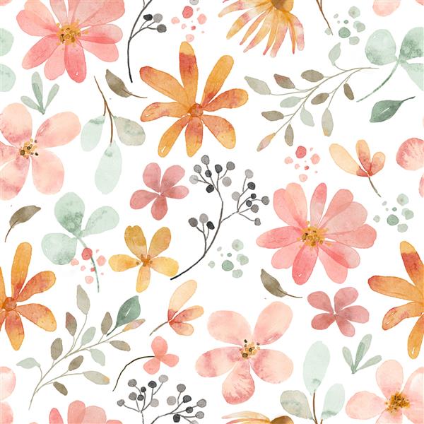 الگوی بدون درز پس زمینه الگوی گل با گل های آبرنگ بافت چاپ کاغذ دیواری پارچه ای را تکرار کنید کاملاً برای کاغذ پیچیده شده پس زمینه