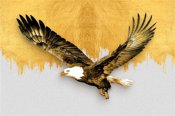 نقاشی مدرن پرواز عقاب طلایی بافت سبک شرقی بوم خاکستری و طلایی با الگوی انتزاعی مجموعه هنرمندان نقاشی حیوانات برای تزئین