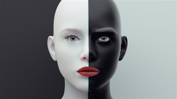 نمایه انتزاعی صورت زن تنوع و حمایت از یکدیگر مفهوم سفید و مشکی این یک تصویر رندر سه بعدی است