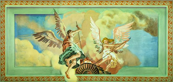 باری ایتالیا - 5 مارس 2022 نقاشی دیواری نمادین فرشتگان در آتش در کلیسای Chiesa del Redentore توسط جوزپه مله 1949