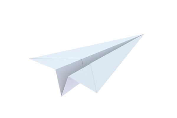 صفحه کاغذی جدا شده در پس زمینه سفید هواپیمای اوریگامی رندر سه بعدی