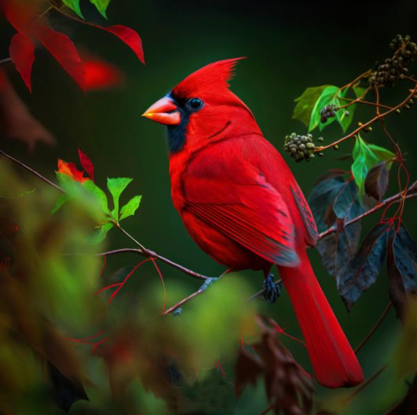 کاردینال قرمز نقاشی پرنده کار هنری پرنده تصویر شاخه درخت پرنده نقاشی رنگ روغن