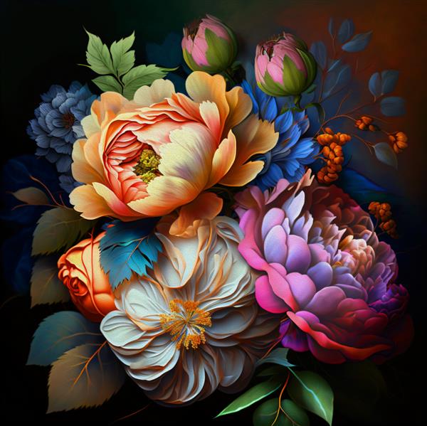 نقاشی رنگ روغن اصل گل های انتزاعی گل صد تومانی های شکوفه دار ضربه های محدب نقاشی بافت نقاشی داخلی هنر دیوار
