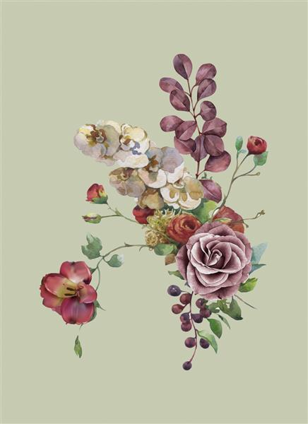 مجموعه گل های وکتور استوایی کارت با تصویر گل دسته گل با برگ عجیب و غریب جدا شده در پس زمینه سفید ترکیب برای دعوت به مهمانی یا تعطیلات