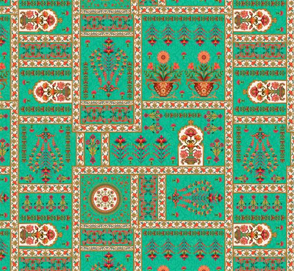 طراحی هنر مغول در سراسر الگوهای هندسی به سبک الگوهای هندی هنر زیبا انتزاعی و الگوی طراحی پارچه