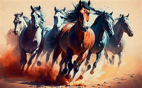 رنگ آمیزی طراحی هنری گله اسب عرب