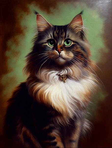 گربه قدیمی نقاشی رنگ روغن زیبا