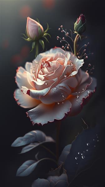 تصویر خلاقانه با گل رز باغ زیبا و قطرات باران