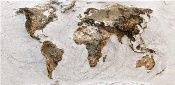 نقشه جهانی سه بعدی زمین با نقش برجسته توپوگرافیک نقشه فیزیکی جهان با جزئیات نقشه سیاره پانورامیک با سطح سه بعدی قاره ها و بافت اقیانوس الگوی جغرافیا