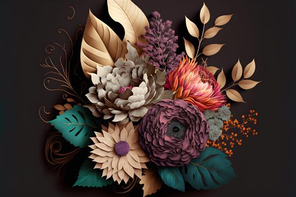 گل به سبک هنر آبرنگ عناصر لوکس گل پس زمینه گیاه شناسی یا طرح کاغذ دیواری چاپ و دعوت نامه کارت پستال تصویر سه بعدی گل های ظریف زیبا