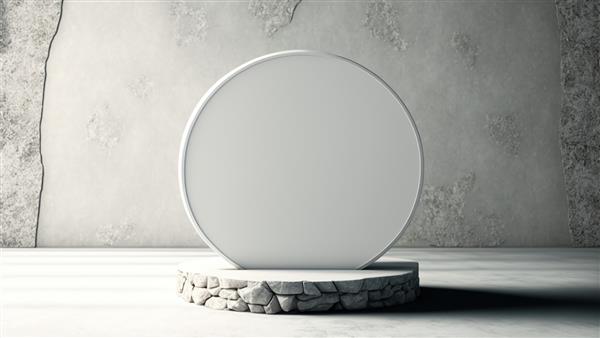 سکوی خالی در ویترین طبیعی پایه سنگ سفید در صحنه برای نمایش محصول تصویرسازی سه بعدی