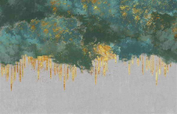 کاغذ دیواری سه بعدی هنر طراحی مینیمالیستی برای دکور دیوار ژئود رزینی کاربردی مانند نقاشی ژئود آبرنگ درخت طلایی سبز قهوه ای روشن و پس زمینه فیروزه ای