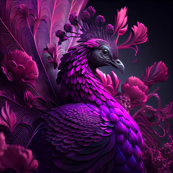تصویر سه بعدی از طاووس فلورسنت رنگارنگ
