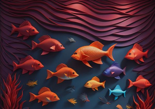 کاغذ دیواری اتاق نشیمن ماهی های زیر آب سه بعدی تصویر سه بعدی برای دکوراسیون دیوار هنر دیواری با کیفیت بالا