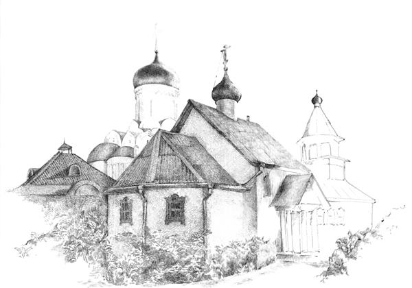 نقاشی قدیمی با مداد کلیسا