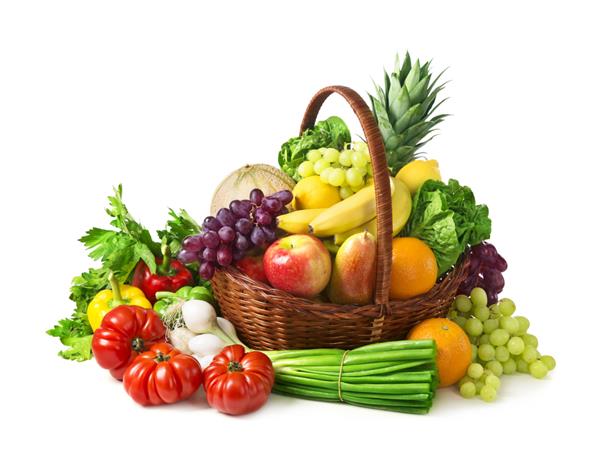 سبزیجات و میوه ها جدا شده در پس زمینه سفید