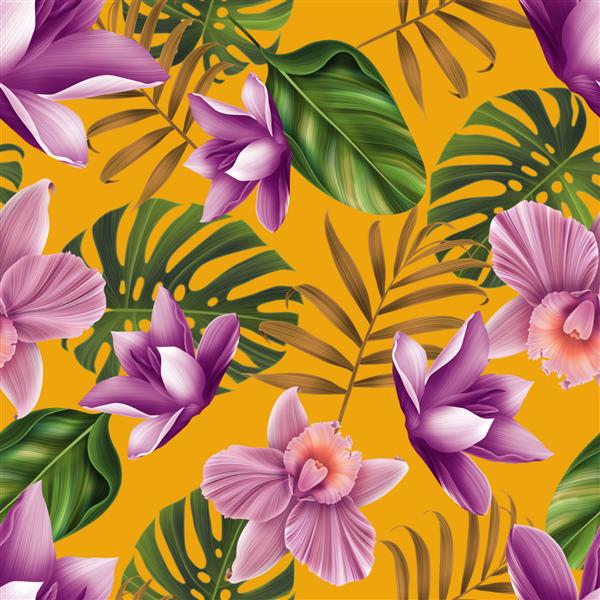گل استوایی بدون درز پس زمینه الگوی گیاهی سبک تابستانی هاوایی کالیفرنیا فلوریدا