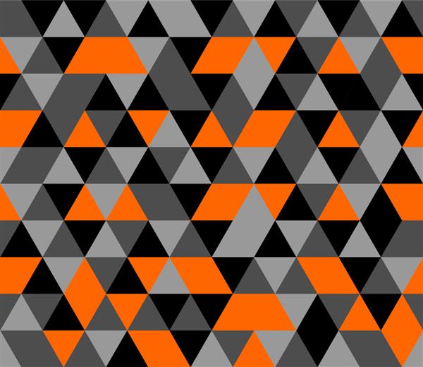 پس زمینه کاشی با موزاییک هندسی مثلث نارنجی مشکی و خاکستری