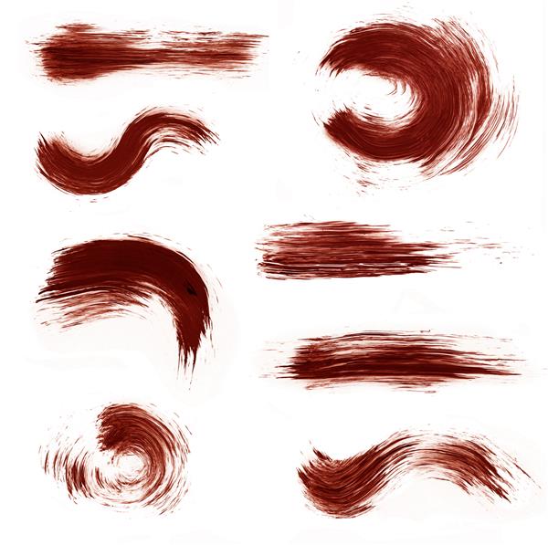 مجموعه ای از خطوط براش آبرنگ قرمز تیره قلم مو روی زمینه سفید