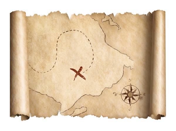 نقشه اسکرول گنج دزدان دریایی قدیمی تصویر سه بعدی جدا شده