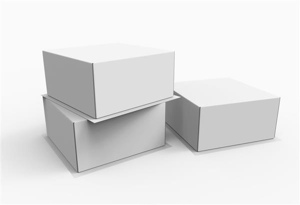 سه جعبه مقوایی سفید برای کیک یا پای رندر سه بعدی موکاپ برای طراحی شما