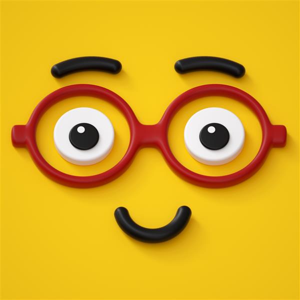 رندر سه بعدی نماد چهره هوشمند احساسی انتزاعی عینک زدن تصویر شخصیت دوستانه هیولای کارتونی زیبا شکلک شکلک اسباب بازی