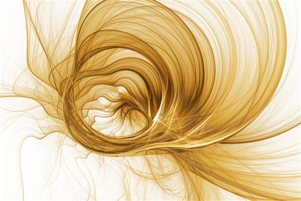 شکل‌های چرخشی طلایی رنگارنگ انتزاعی در پس‌زمینه سفید بافت فراکتال آشفته فانتزی رندر سه بعدی