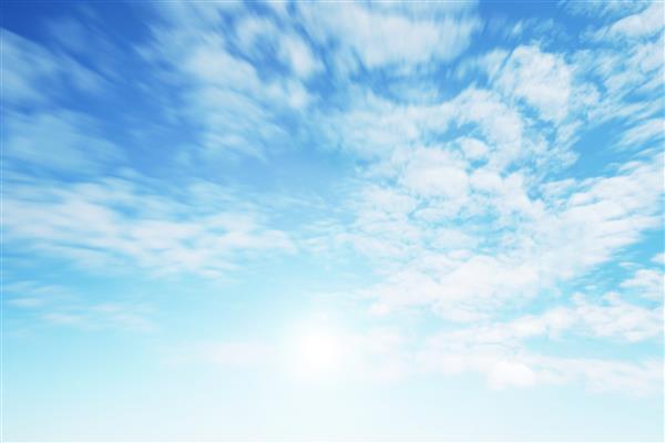 آسمان ابرهای آفتابی در پس‌زمینه صبحگاهی بهشت آبی سفید پاستلی لنز فوکوس نرم نور خورشید را شعله ور می کند شیب فیروزه ای تار انتزاعی از طبیعت صلح آمیز نمای باز از پنجره های تابستانی زیبا بهار