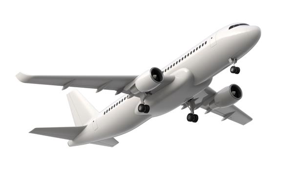 هواپیمای سفید با جزئیات بالا رندر سه بعدی در پس زمینه سفید پرواز هواپیما تصویر سه بعدی جدا شده هواپیمای مسافربری مفهومی ایرلاین هواپیمای تجاری جت