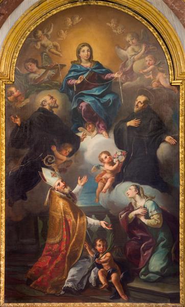 تورین ایتالیا - 14 مارس 2017 نقاشی Vergine tra i ss Biagio e Liduvina در کلیسای Chiesa di San Francesco اثر ایزابلا ماریا دال پوزو 1666