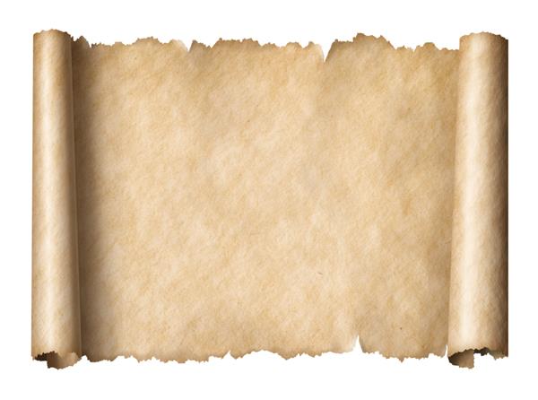 طومار دست‌نوشته کاغذی قدیمی جدا شده روی سفید با جهت افقی