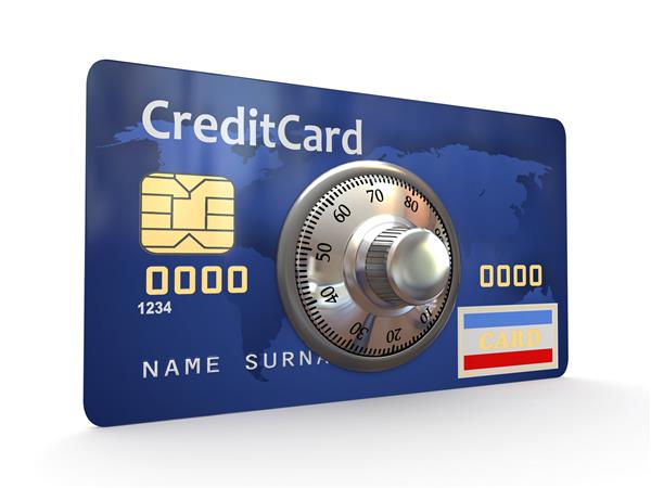 کارت اعتباری با قفل امنیتی فولادی در زمینه سفید 3 بعدی