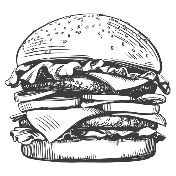 برگر بزرگ همبرگر با دست کشیده شده وکتور تصویر طرح طرح سبک یکپارچهسازی با سیستمعامل