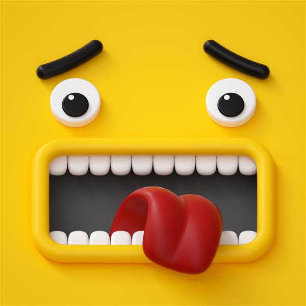 رندر سه بعدی چهره کارتونی احساسی شکلک احساس ترسیده جیغ هیولای زرد