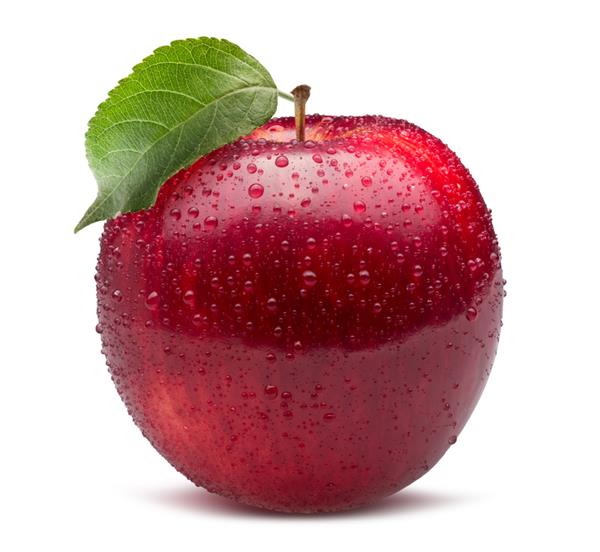 قطرات سیب قرمز در آب جدا شده در پس زمینه سفید