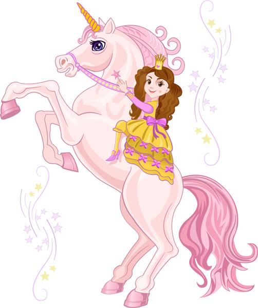 اسب شاخدار با شاهزاده خانم پری صورتی زیبا