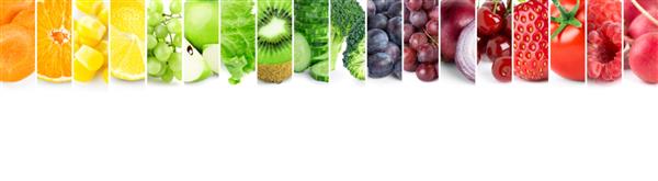 میوه ها و سبزیجات را رنگ کنید مواد غذایی تازه مفهوم کلاژ