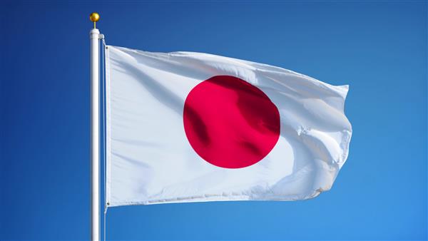 پرچم ژاپن در حال اهتزاز در برابر آسمان آبی تمیز از نمای نزدیک ایزوله شده با ماسک مسیر بریده شفاف کانال آلفا