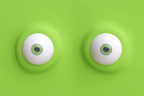 دو چشم کارتونی خنده دار سبز عنصر احساس چهره شخصیت ها رندر سه بعدی
