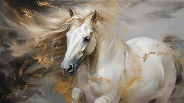 نقاشی مدرن انتزاعی عناصر فلزی پس زمینه بافت حیوانات اسب