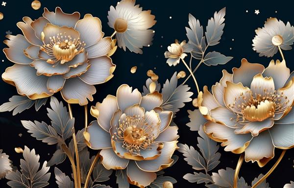 چکیده آبرنگ گل های قلبی شکل گل پر نقاشی گیاهان برگ های استوایی