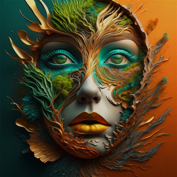 نقاشی انتزاعی - چهره طبیعت رندر سه بعدی رنگ روغن