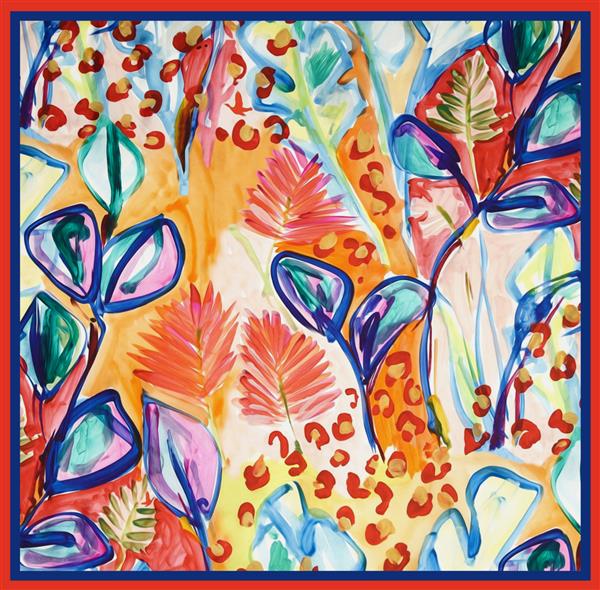 رنگ روغن آبرنگ روسری برگ طرح بدون درز شال منسوجات گلدار چاپ دیجیتال باغ گرمسیری